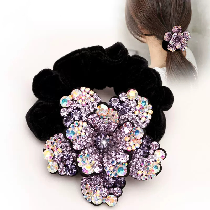 Silicone Band Women - النساء حجر الراين Scrunchies المخملية مرونة