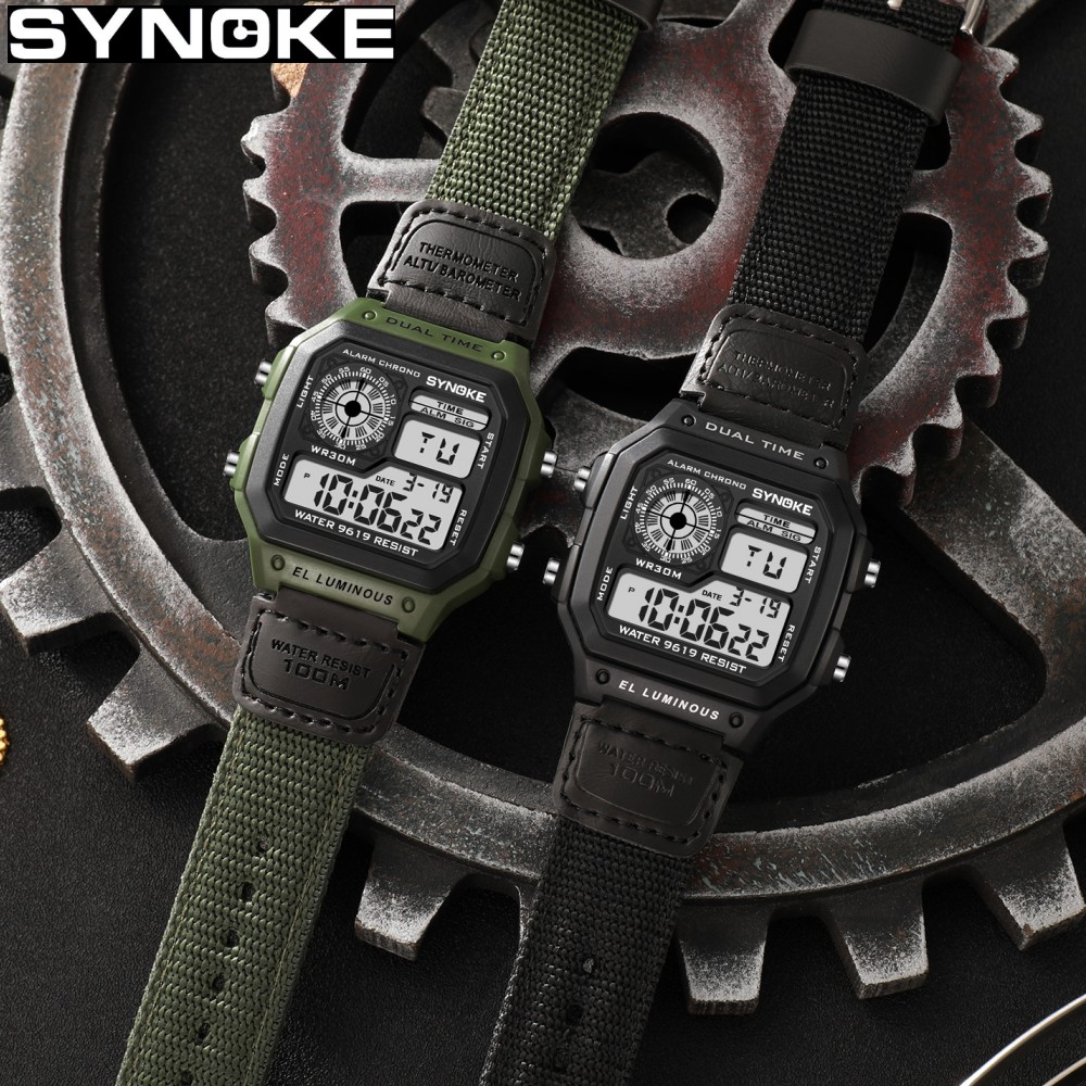 Canvas Strap Watch - Synoke ساعة رقمية عسكرية خارجية للرجال