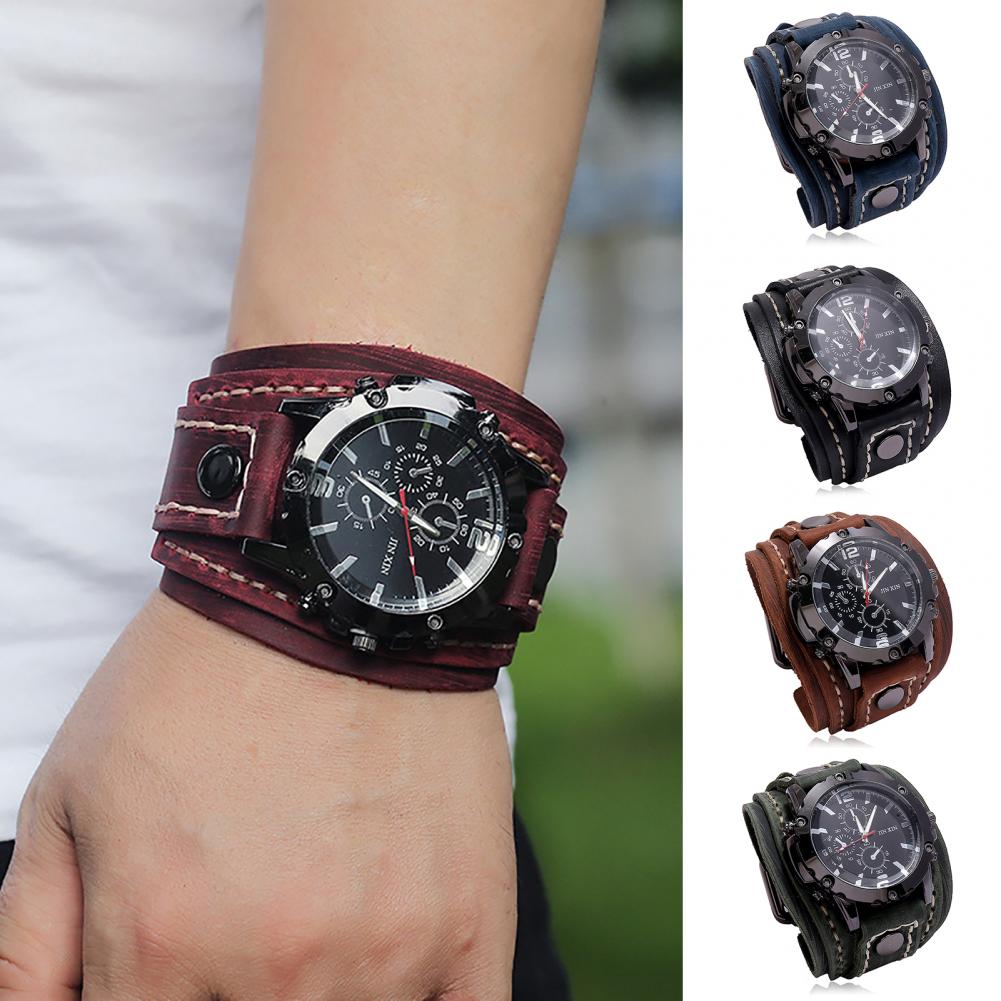 Leather Watch Band Men - ساعة كوارتز رجالي كلاسيكية بمينا دائري