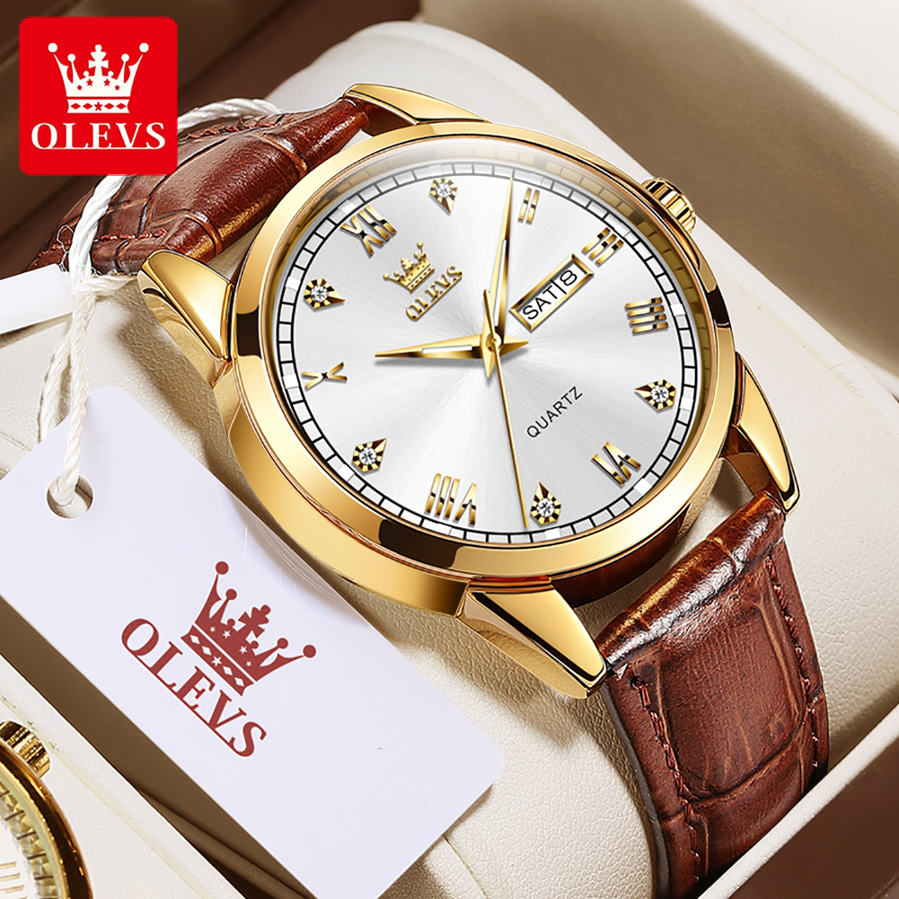 Leather Watch Band Men - ساعة يد رجالية كوارتز من OLEVS