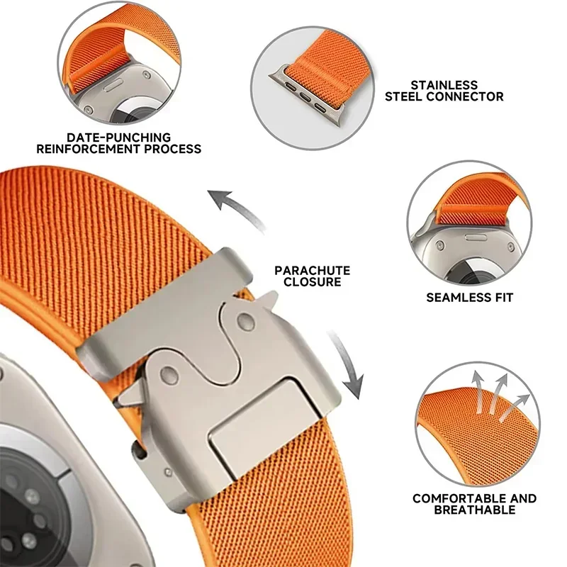 حزام نايلون لساعة أبل باند 46  - مراجعة Parachute Strap Elastic وسعره