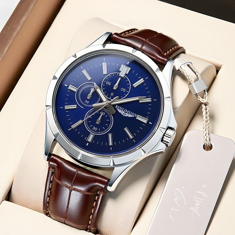 ساعة يد رجالية كرونوغراف كوارت - مراجعة Leather Watch Band Men وسعره