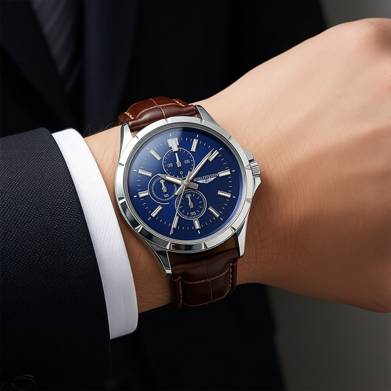 ساعة يد رجالية كرونوغراف كوارت - مراجعة Leather Watch Band Men وسعره