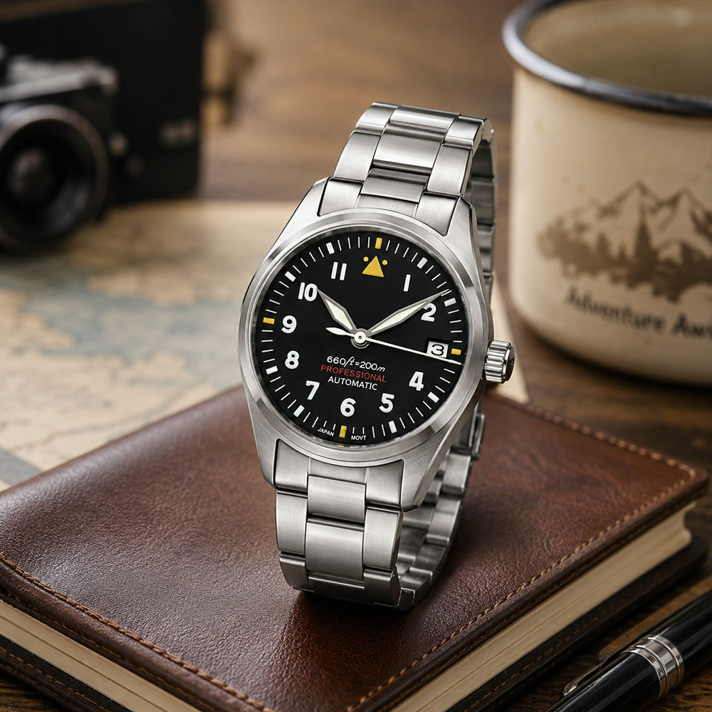 ساعة يد رجالية ميكانيكية أوتوم - مراجعة Stainless Bracelet Diver وسعره