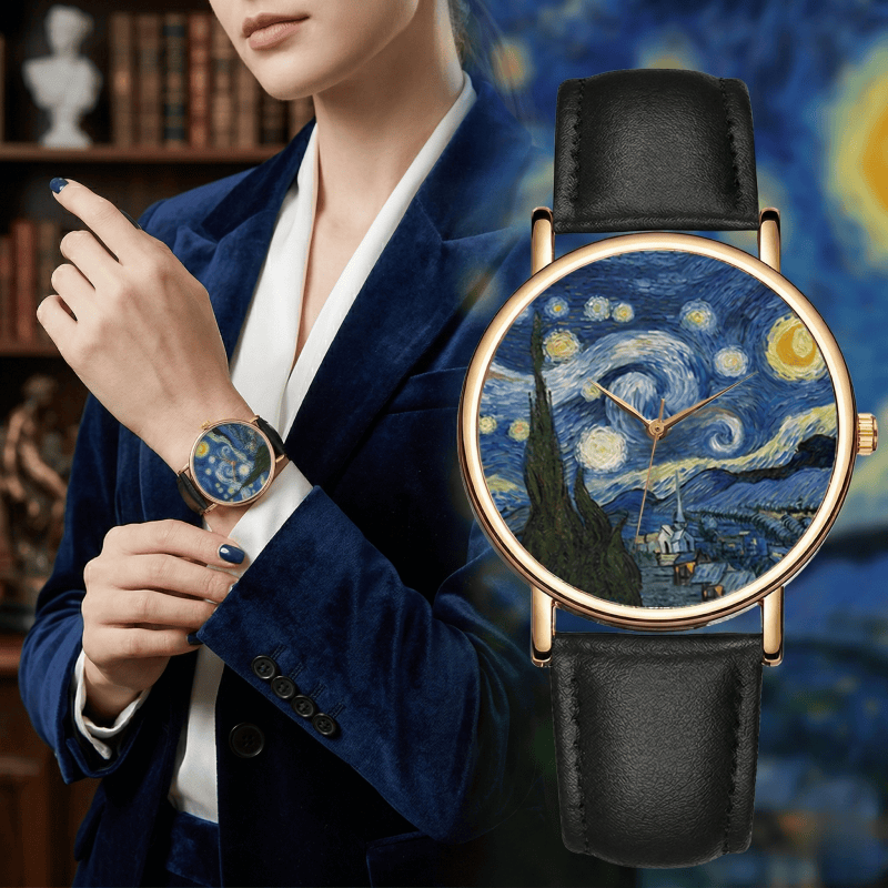 ساعات يد بتصميم لوحة فان جوخ ل - مراجعة Leather Watch Band Men وسعره