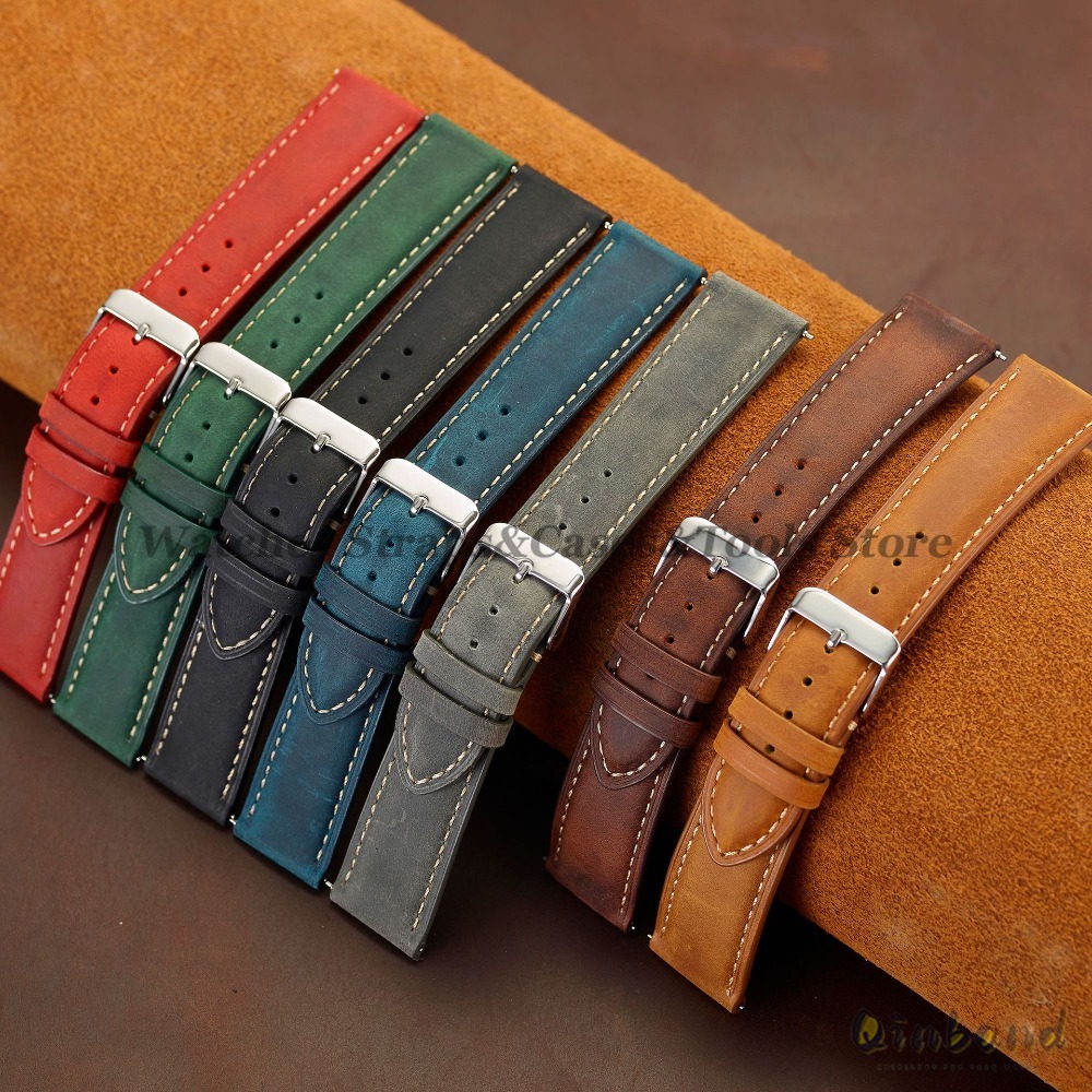خمر جلد البقر حزام ساعة اليد 1 - مراجعة Leather Strap Quick Release وسعره