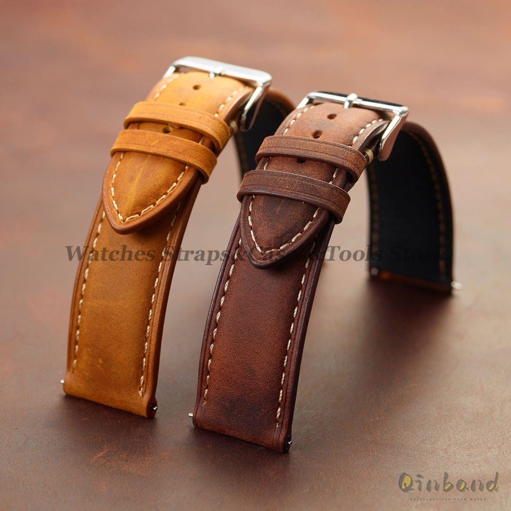 خمر جلد البقر حزام ساعة اليد 1 - مراجعة Leather Strap Quick Release وسعره