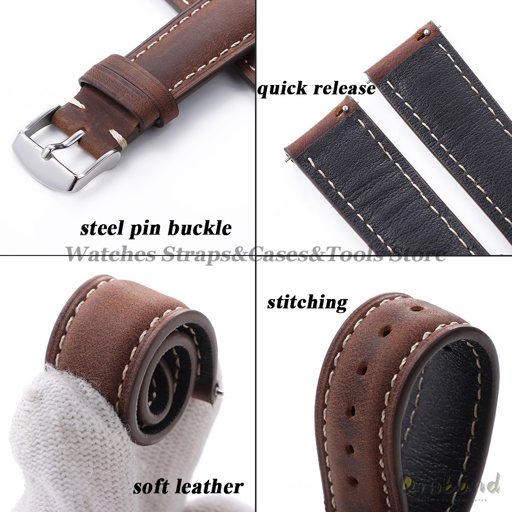 خمر جلد البقر حزام ساعة اليد 1 - مراجعة Leather Strap Quick Release وسعره